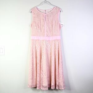 Kate Kasin Dress Women L Pink Lace Classic Fit n Flare Regency Coquette NWT